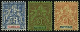 MARTINIQUE 31/2,35 *, 1892, 15, 20 Und 40 C. Kolonialallegorie, Falzrest, 3 Prachtwerte, Mi. 110.- - Sonstige & Ohne Zuordnung
