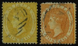 ST. LUCIA 8A,10A O, 1864, 4 P. Gelb Und 1 Sh. Orange, Gezähnt 121/2, 2 Werte üblich Gezähnt Pracht - St.Lucie (1979-...)