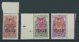 TSCHAD 42-45 **, 1925, 3 Fr. Auf 5 Fr. - 25 Fr. Auf 5 Fr. Freimarken, Postfrisch, 3 Prachtwerte - Chad (1960-...)