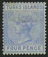 TURKS- UND CAICOS-INSELN 19 *, 1881, 4 P. Hellblau, Falzreste, Pracht, Mi. 120.- - Turks & Caicos (I. Turques Et Caïques)
