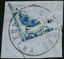 VENEZUELA 10H BrfStk, 1863, 1 R. Blau, Diagonal Halbiert Auf Briefstück, üblich Gerandet, Pracht - Venezuela