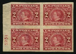 USA 176B VB *,** , Scott 371, 1909, 2 C. Alaska-Yukon-Pacific-Ausstellung, Ungezähnt, Im Viererblock Mit Plattennummer,  - Used Stamps