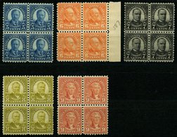 USA 267-71C VB **, Scott 586-90, 1925, 5 - 9 C. Bedeutende Persönlichkeiten, Gezähnt L 10, In Postfrischen Viererblocks, - Gebraucht