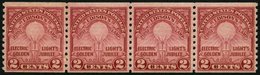 USA 317D **, Scott 656, 1929, 2 C. Edison, Senkrecht Gezähnt 10, Im Waagerechten Viererstreifen, Postfrisch, Pracht, $ 9 - Gebruikt