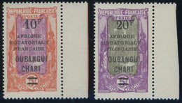 ZENTRALAFRIKANISCHE REPUB 80/1 **, Ubangi-Schari: 1927, 10 Fr. Auf 5 Fr. Orangerot/lila Und 20 Fr. Auf 5 Fr. Violett/gra - Central African Republic