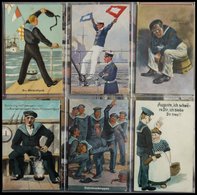 ALTE POSTKARTEN - SCHIFFE KAISERL. MARINE BIS 1918 Matrosenhumor, Interessante Sammlung Von 80 Meist Gebrauchten Karten  - Warships