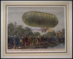 BERLIN: Auffahrt Des Wölfert`schen Luftschiffes, Kolorierter Holzsich Von Geißler Um 1890 - Lithografieën