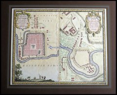 NEUMARCK A.d. DREBNITZ, Grundrißplan Der Stadt Und Des Flußes Mitsamt Dem Schloß Gollup Aus Dem Jahre 1655, Kolorierter  - Lithografieën