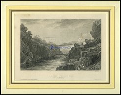 INDIEN: Hindostan, Die Seilbrücke Bei Tiri, Stahlstich Von B.I. Um 1840 - Litografia