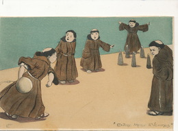 Entre Messe Et Vepres Petits Moines Au Bowling Signée EP Avant 1903 Undivided Back Monks Playing Quilles Pin Skittle - Boliche