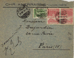 1915- DEVANT ( Front ) D'enveloppe Affr. T P Grecs   De CANDIE,CRÊTE - Briefe U. Dokumente