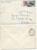 San Marino Italia : Affrancatura Mista ESPRESSO  Cortina'56 L.50 + Italia L.25 Milano 26may1956 X Torino - Express Letter Stamps
