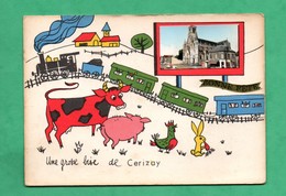 Delcampe - 79 Deux Sevres Cerisay  Carte Fantaisie Avec Petite Photo De L ' Eglise ( Format 10,2cm X 15,2cm - Cerizay