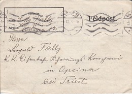 Feldpostbrief Wien Nach K.k. Eisenbahn Sicherungs Kompanie Opcina Bei Triest - 1916 (38536) - Briefe U. Dokumente