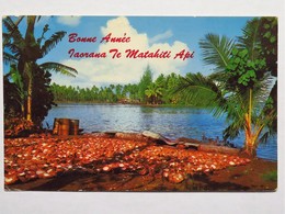 C.P.A. : TAHITI : Bonne Année, Iaorana Ie Matahiti Api, Préparation Du Coprah Devant La Baie De MATAIEA, Animé,1966 - Tahiti