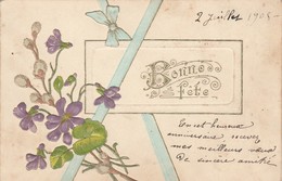 Féte : Bonne Féte : Gaufrée - Fleurs ( Précurseur ) Au Dos Tampon Perlé - La Motte De Galaure - Drome - Fête Des Mères