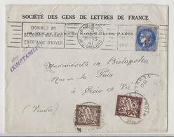 Lettre (1941) De Paris à Croix De Vie - Taxée à 60 Cts - Société Des Gens De Lettres De France - 1859-1959 Brieven & Documenten