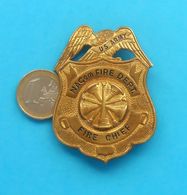 US NACom FIRE DEPARTMENT - FIRE CHIEF - Original Tin Badge LARGE SIZE Fire Department Brigade Feuerwehr Sapeurs Pompiers - Brandweer