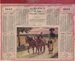 ALMANACH DES POSTES 1943 - COMPLET FORMAT LIVRET NON CARTONNE - RETOUR AU CREPUSCULE - DECHIRURE AU DROITE. - Grand Format : 1941-60