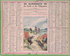 ALMANACH DES POSTES 1941 - COMPLET FORMAT LIVRET CARTONNE - CHASSE AUX LAPINS - DEPARTEMENT DE LA SARTHE - MANQUE UN PE. - Grand Format : 1941-60