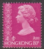 Hong Kong Scott 322 1977 Queen Elizabeth II Definitives 80c Magenta, Mint Never Hinged - Ungebraucht