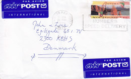 New Zealand AIR POST PAR AVION International Labels Slogan Flamme WAIKATO 1995 Cover Brief To Denmark - Covers & Documents