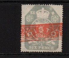 GB General Purpose Revenue.   'Bristol' Used.   6d Grey Blue Good Condition. - Revenue Stamps