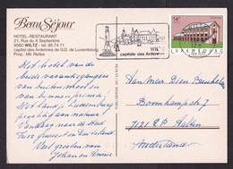 Luxembourg: Picture Postcard Wiltz To Netherlands, 1993, 1 Stamp, Building, Card: Hotel Restaurant (traces Of Use) - Covers & Documents