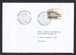 Luxembourg: Cover To Austria, 1996, 1 Stamp, Badger Animal, Cancel Grevenmacher (traces Of Use) - Cartas & Documentos