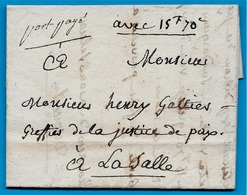 LETTRE 1830 Mention Manuscrite "Port Payé" + "avec Francs..." De ST-HIPPOLYTE-du-FORT  à Justice De Paix 30 LASALLE Gard - 1801-1848: Precursors XIX