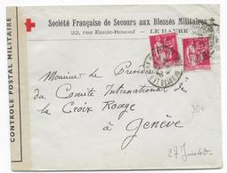 1940 - CROIX-ROUGE / RED CROSS - ENVELOPPE Avec CENSURE De L'HOPITAL AUXILIAIRE ST VINCENT De PAUL Au HAVRE (SEINE INF) - Rotes Kreuz