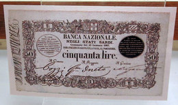 MINI BANCONOTA FAC-SIMILE 50 LIRE BANCA NAZIONALE NEGLI STATI SARDI - Specimen