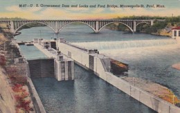 Minnesota Minneapolis-St Paul U S Government Dam & Locks & Ford Bridge Curteich - Minneapolis