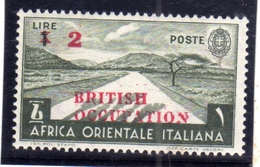 AFRICA ORIENTALE 1941 OCCUPAZIONE BRITANNICA SOPRASTAMPATO DEL 1938 SURCHARGED LIRE 2 SU 1 MLH - Afrique Orientale