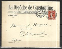 La Dépêche De Constantine ( Direction )  Nice ( Gare )   Pour Philippeville  Le 16 02 1913 - Lettres & Documents