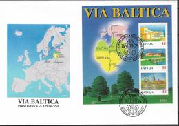 1995  Lettland  Latvija  Lettonie  Mi .Bl 5 FDC  Via Baltica - Letonia