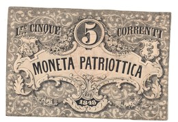 Venezia 5 Lire Moneta Patriottica 1848 Firma Barzilai  LOTTO 2244 - [ 4] Voorlopige Uitgaven