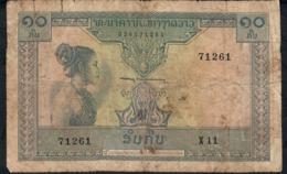 LAOS P10b 10 KIP  1962 Signature 6    VG - Laos