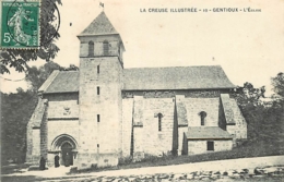 23 GENTIOUX L'église CPA Ed. Raton N°10 La Creuse Illustrée VOIR TEXTE AU DOS - Other Municipalities