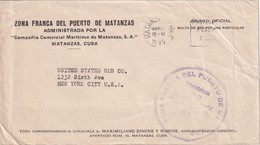 CUBA 1945 LETTRE EN FRANCHISE DE LA ZONE FRANCHE DU PORT DE MATENZAS - Lettres & Documents