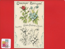 REVILLON Chocolat Chromo étude Peinture Instruction Enfants Dessin Croquis Fleur Rose Bouton Pensée - Revillon