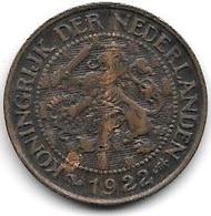 Netherlands  1 Cent 1922 Km 152   Xf - 1 Centavos