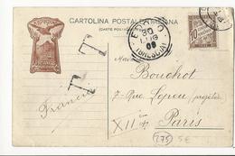 Carte Postale De Brescia (I) à Paris - 1908 - Affranchie Sur Le Devant Et Taxée à 10 Cts - 1859-1959 Brieven & Documenten
