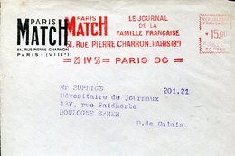 40995 FRANCE,  Red Meter Freistempel Ema, 1953 Paris, Paris Match Le Journal De La Familla,  Front Of Cover ! - Freistempel