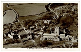 Ref 1257 - Real Photo Postcard - Aerial View Of Houses & St Davids Cathedral - Pembrokeshire Wales - Pembrokeshire