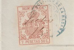 POL-75 CUBA (LG1533) SPAIN ANT.OLD PASSPORT TO SPAIN ANT. 1873 + REVENUE POLICE 7 PTAS. - Postage Due