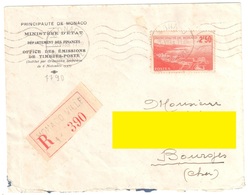MONACO Principauté Lettre Recommandé 2,50 F Rouge Port Et Rade Yv 179 Ob 26 6 1939 - Lettres & Documents