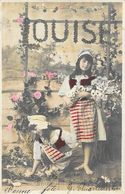 Prénom Louise - 2 Jeunes Filles Dans Un Jardin Avec Fleurs (roses) - Carte J.K. Dos Simple - Prénoms