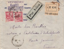 Tunisie Lettre Recommandée BOU ARADA 28/8/1941 à Notaire Barthès Castelnau D' Estrefonds Haute Garonne - Lettres & Documents