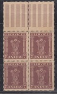 India MNH 1950, Rs 10 High Value  Block Of 4 With Gutter, Service / Official, Star Watermark,  As Scan - Militaire Vrijstelling Van Portkosten